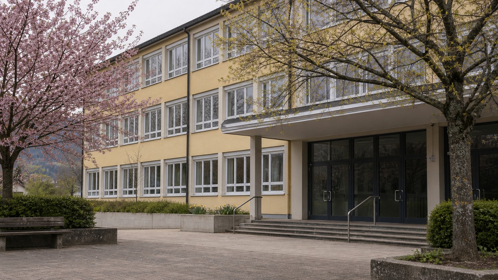 Ruhiges Schulgebäude während der Osterferien am Karfreitag