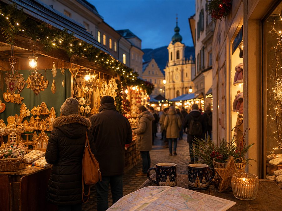 Adventmarkt in einer österreichischen Altstadt als Planungsidee zum 8. Dezember
