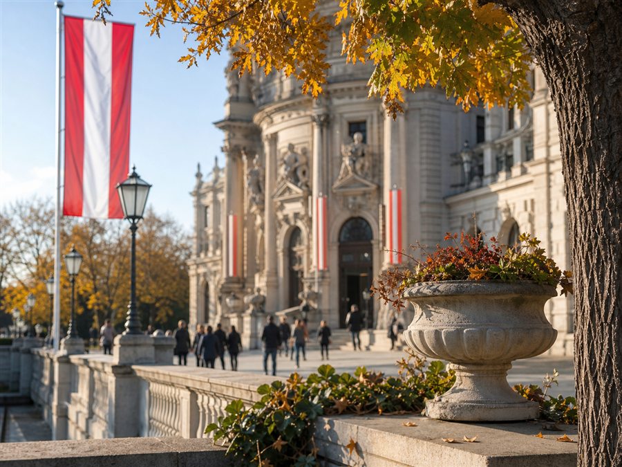 Wiener Institution mit Herbstlaub als Besuchsidee zum Nationalfeiertag