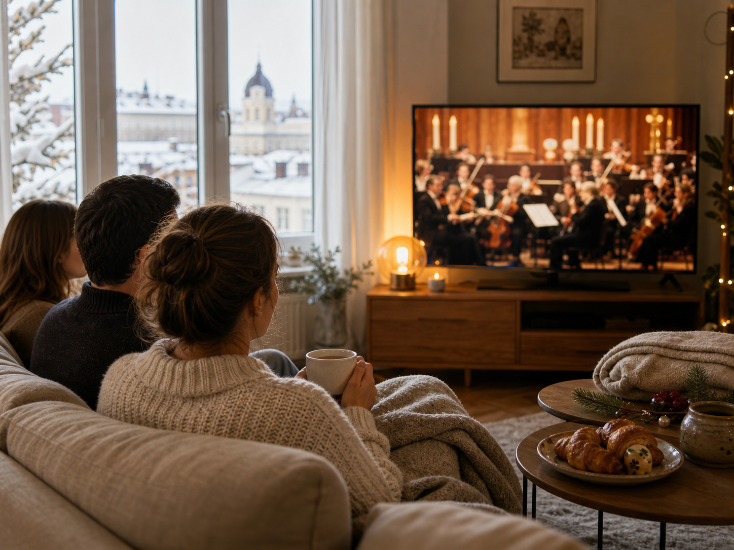 Neujahrsmorgen mit Konzertübertragung, Kaffee und Gebäck als österreichisches Medienritual